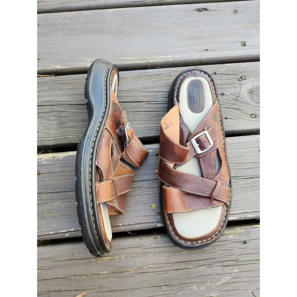 Born Leather Slide Sandals Brown Buckle Strap Hand Crafted Mens 10‎ EU 42 W6032